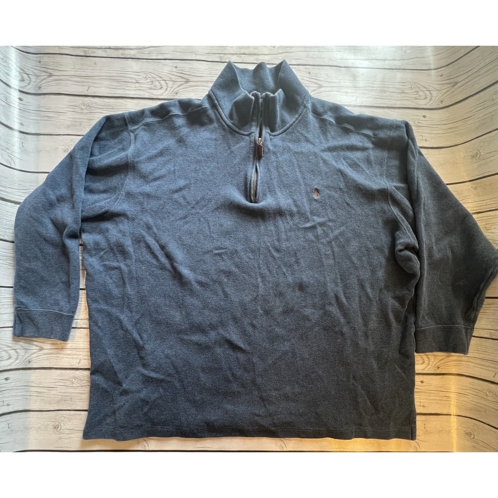 Polo Ralph Lauren Sweater Mens 3XB Big Blue Quarter Zip Long Sleeve Pullover